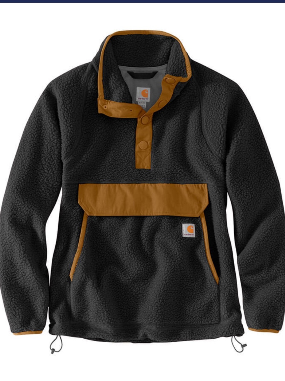 M Carhartt Black Sherpa Pullover with Brown Accents